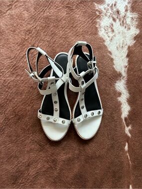 Rebecca Minkoff White Studded T-Strap Sandals